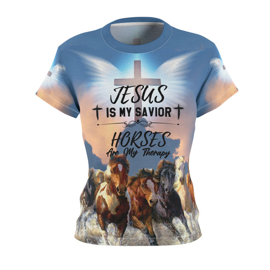"Jesus is My Savior, Horses Are My Therapy" - ND Ranch Wife Signature Collection Tee
